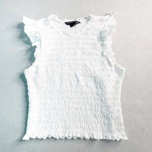 Veronica Beard Jeans Wyles Smocked Tank Top Flutter Sleeves Size L White Iconic